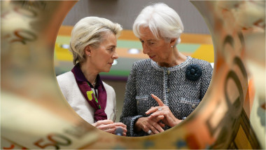 colaj Ursula Von der Leyen și Christine Lagarde / ilustrație bancnote euro