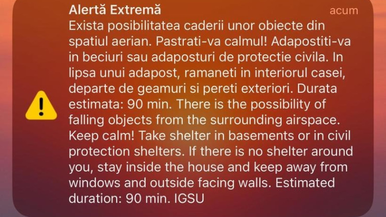 Mesaj Ro-Alert primit de locuitorii din apropiere de granița cu Ucraina. Pericol de cădere a unor „obiecte din spațiul aerian”