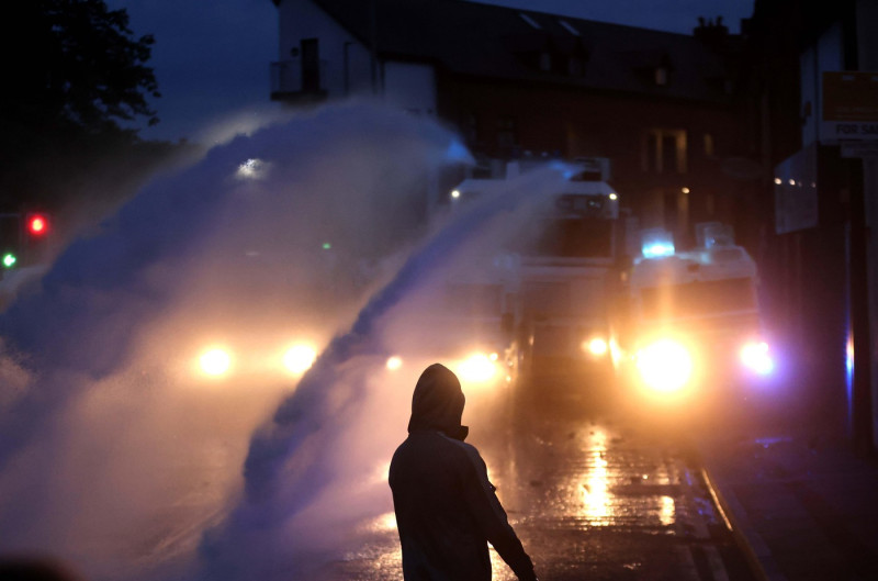 Ballymena, Northern Ireland 11th Jun 2025. Riot police on the streets of Ballymena Co Antrim as tesions rise after riots in recent days. Pic Steven McAuley