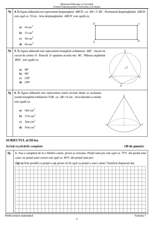 Subiecte matematică, Evaluarea Națională 2025, pagina 4