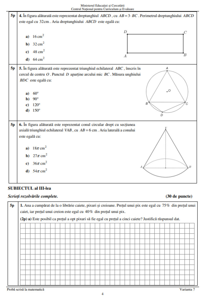 Subiecte matematică, Evaluarea Națională 2025, pagina 4