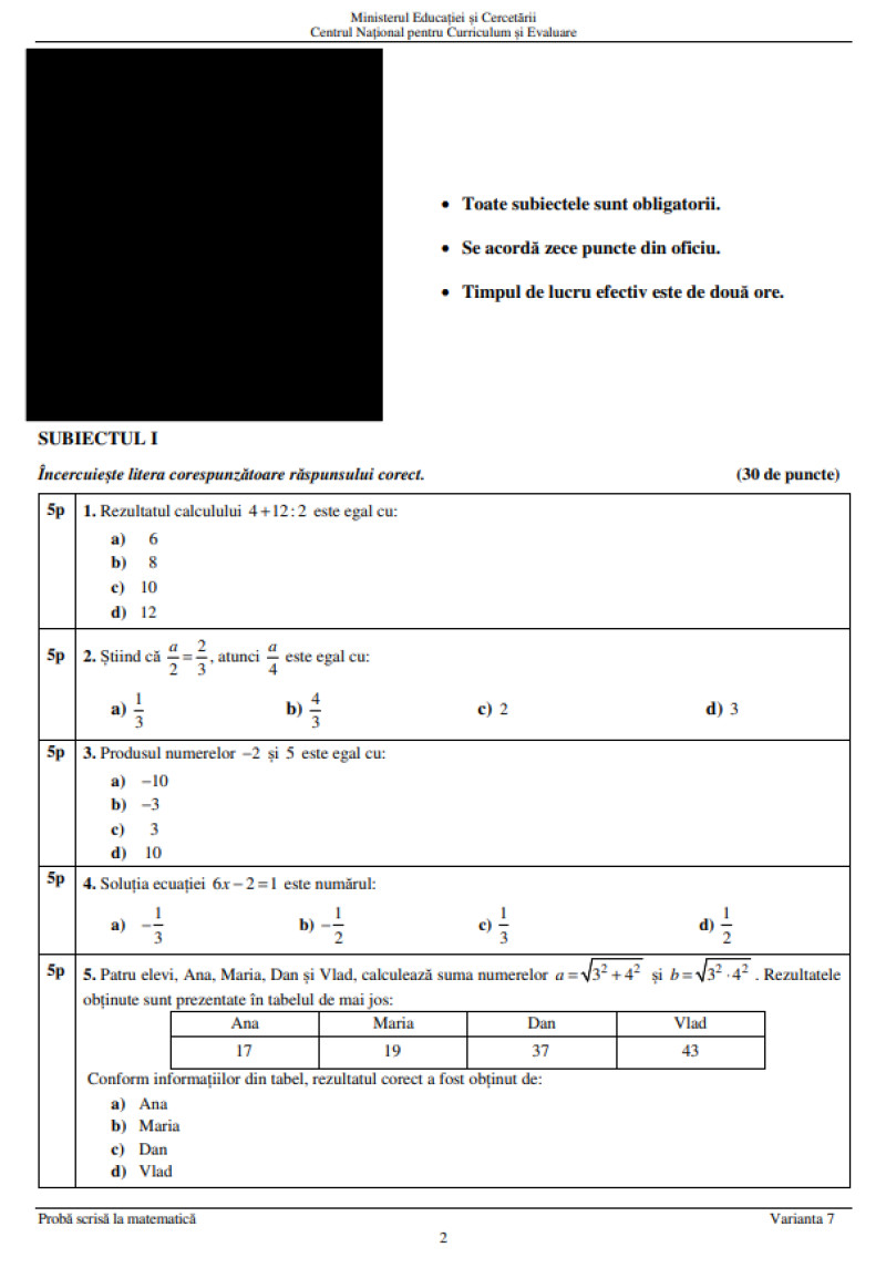 Subiecte matematică, Evaluarea Națională 2025, pagina 2