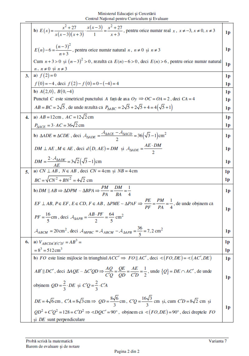 Barem de corectare la matematică, pagina 2