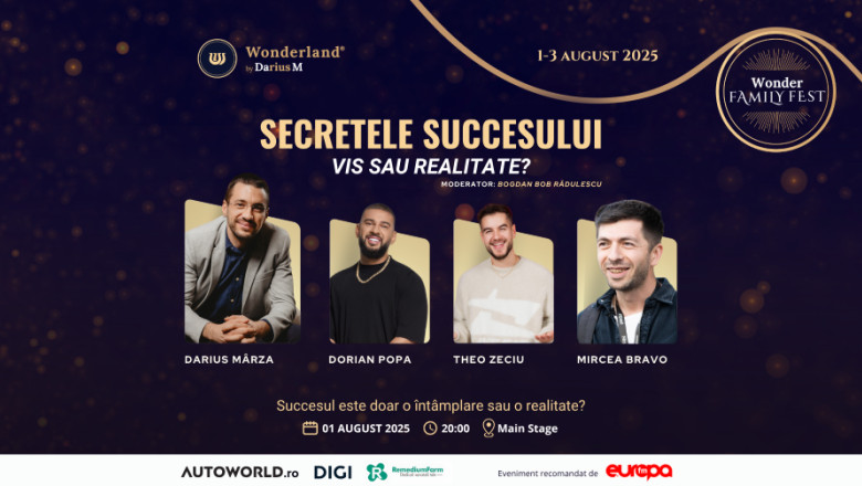 ”Secretele succesului. Vis sau realitate?” Wonder Family Fest aduce, în prima zi, pe scena principală, patru voci sinonime cu succesul