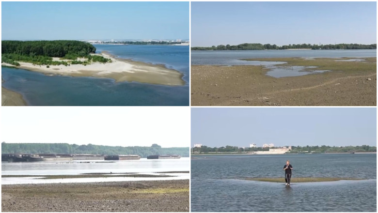 VIDEO  Canicula scade alarmant debitul Dunării. Județul în care fluviul poate fi trecut la pas, pe anumite porțiuni