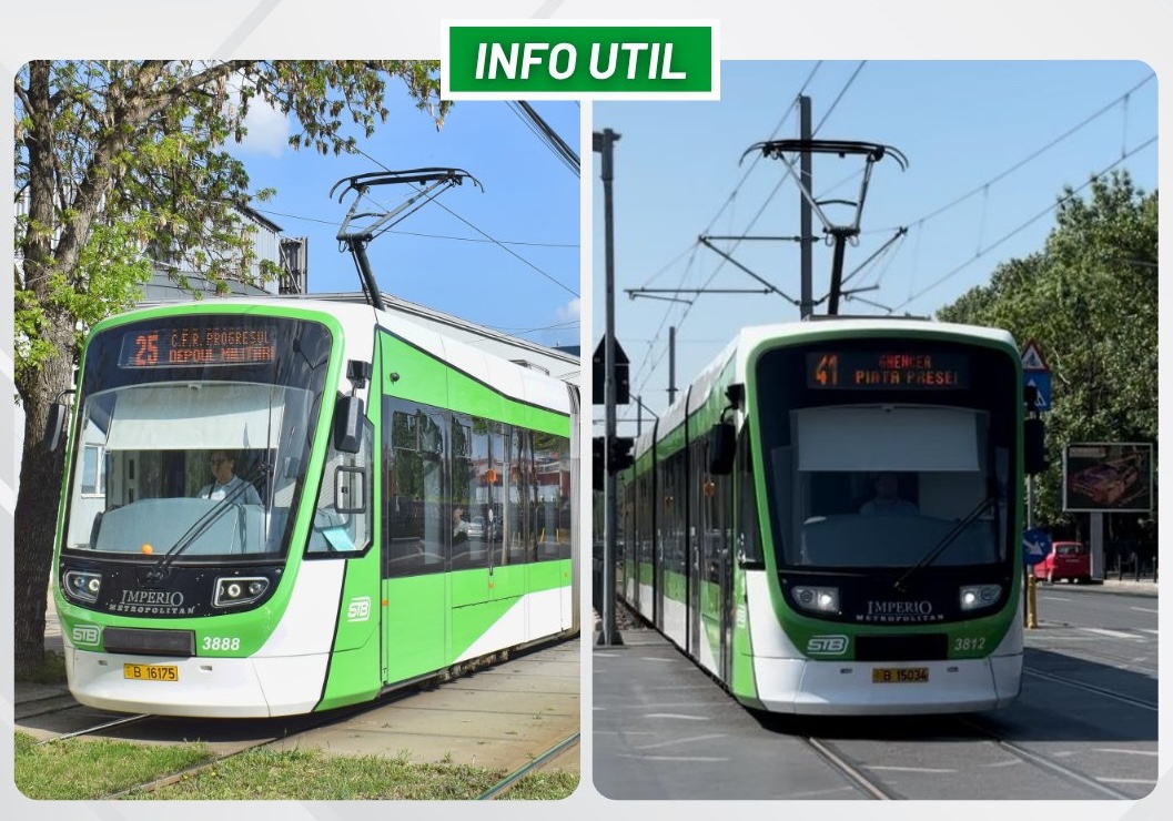 Tramvaiele 25 și 41 nu circulă în acest weekend, în Capitală. Călătorii vor fi preluaţi de liniile STB 12, 625 şi 641