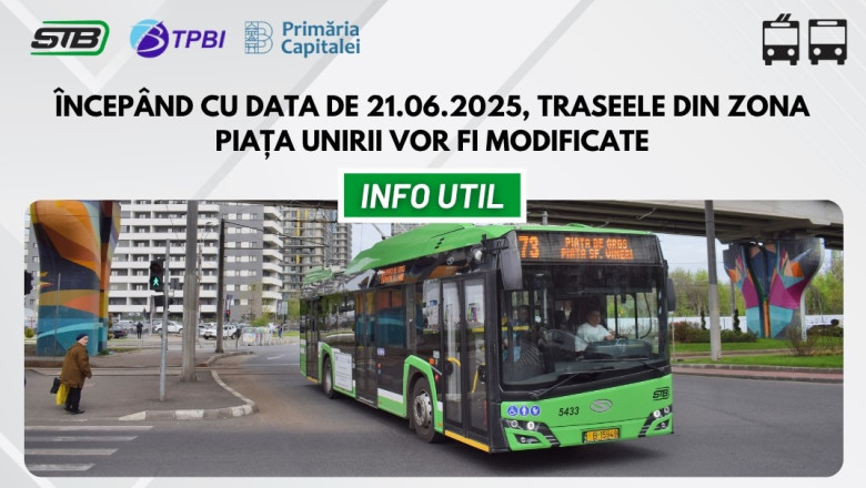 Mai multe trasee ale STB se modifică începând de sâmbătă, în zona Piața Unirii, în Capitală