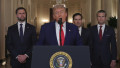 U.S. President Donald Trump delivers an address to the nation at the White House in Washington, following U.S. strikes on Iran's nuclear facilities.