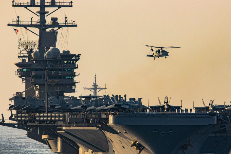 Components of the Dwight D. Eisenhower Carrier Strike Group (IKECSG), guided-missile destroyer USS Stethem (DDG 63) and French Navy frigate FS Languedoc (D 653) transited the Strait of Hormuz. IKECSG is deployed to the U.S. 5th Fleet area of operations to