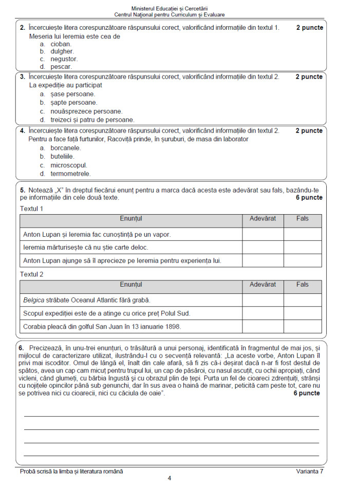 Subiecte Evaluare Națională, limba și literatura română, pagina 4