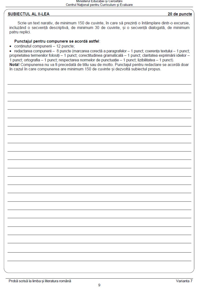 Subiecte Evaluare Națională, limba și literatura română, pagina 9