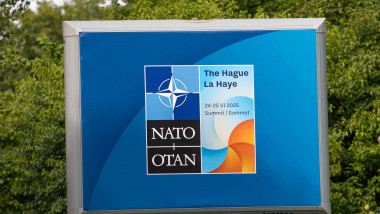 Johan de Wittlaan, The Hague, the Netherlands - June 17 2025: NATO Summit sign for heads of state meeting in World Forum the Netherlands 2025