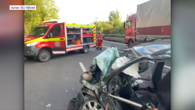 VIDEO  Accident grav între un TIR și o mașină pe DN7, în Vâlcea. O persoană a murit și o alta a fost rănită