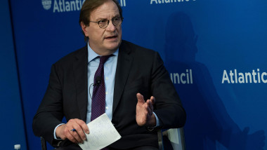 Atlantic Council CEO Frederick Kempe questions U.S. Secretary of Defense Mark Esper, during the Atlantic Council Front Page event October 20, 2020 in Washington D.C.
