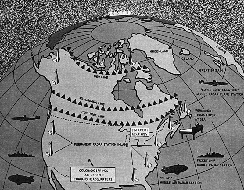 Map showing distant early warning line for defence