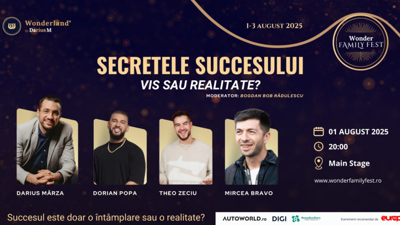 ”Secretele succesului. Vis sau realitate?” Wonder Family Fest aduce, în prima zi, pe scena principală, patru voci sinonime cu succesul