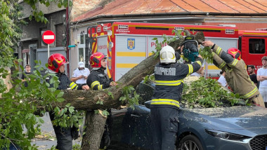 Intervenție pentru înlăturarea copacilor căzuți în urma furtunii. Foto- IGSU
