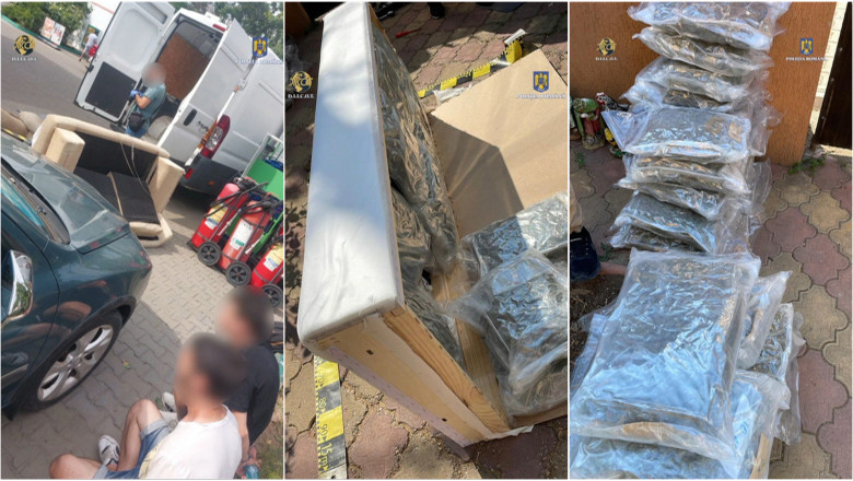 VIDEO  Droguri ascunse într-o canapea. Doi tineri din Teleorman, prinși în flagrant cu 53 kg de canabis în Capitală