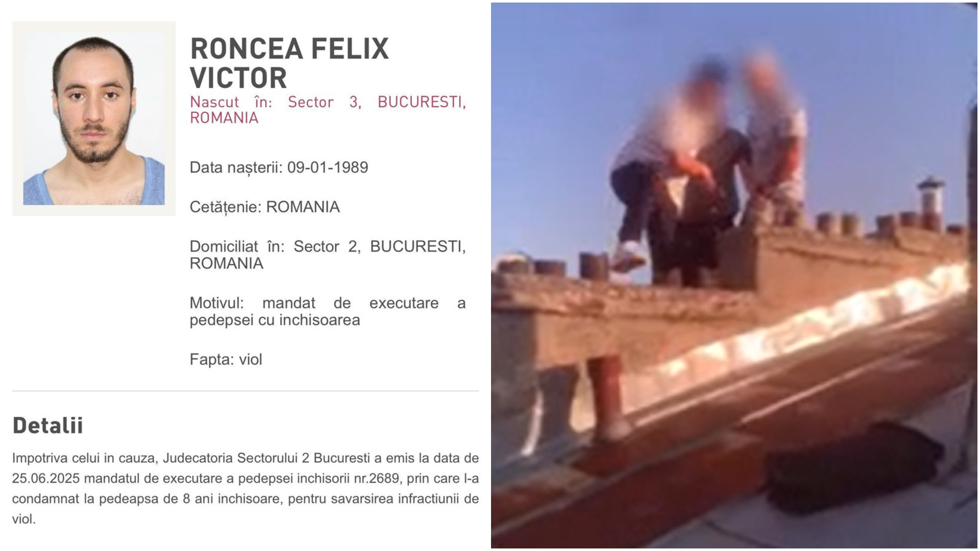 Bărbat dat în urmărire națională, prins pe acoperișul unei clădiri din Capitală. Fusese condamnat la 8 ani de închisoare pentru viol