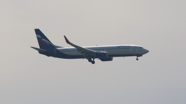 A plane in the sky in Saint Petersburg, Russia - 16th Jun 2025
