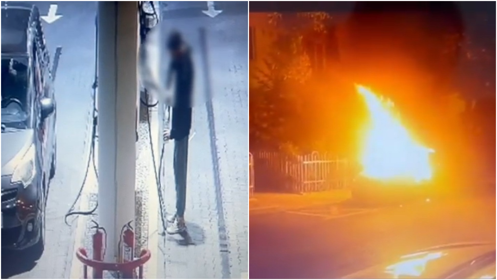 Bărbat din Capitală, reținut după ce a incendiat mașina fostei iubite. Suspectul, filmat în timp ce umplea o sticlă cu benzină