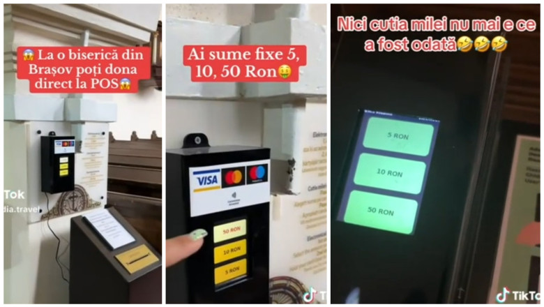 VIDEO  Culmea tehnologiei: „cutia milei” cu POS. Cum funcționează donațiile cu cardul în biserici. Ideea a devenit virală pe TikTok