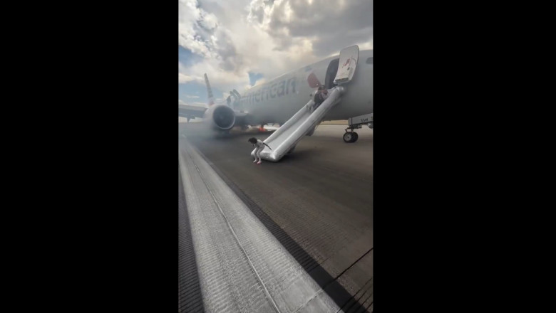 VIDEO  Nou incident aviatic. Pasagerii unui avion au fost evacuați pe tobogan după ce aeronava a luat foc