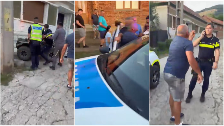 VIDEO  Polițist atacat de mai mulți săteni în Caraș-Severin după ce a oprit un bărbat băut pe ATV. Agentul a scos pistolul din dotare