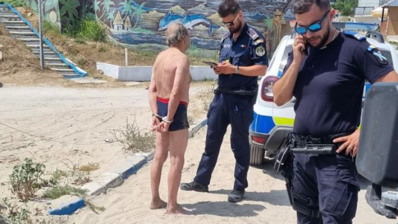 Turist încătușat și amendat, la Eforie, pentru că a făcut scandal după ce salvamarii l-au scos din apă când scăldatul era interzis