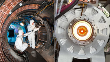 oameni de știință lucrează într-un tokamak / centrifugă de plasmă