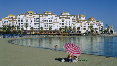 Beach at Puerto Banus near Marbella, Costa Del Sol, Andalucia, Spain