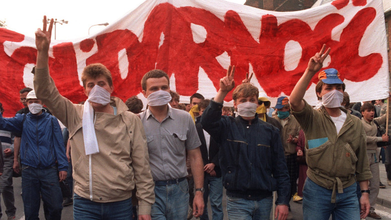 protest al mișcării anticomuniste Solidarnosc din Polonia în anii '80