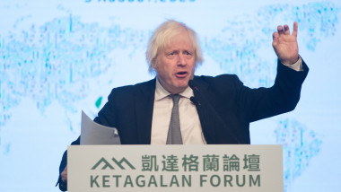 Former the United Kingdom (UK) Prime Minister Boris Johnson speaks at the ketagalan forum in Taipei. August 5,2025. Copy