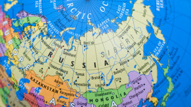 Map of Russia on a globe