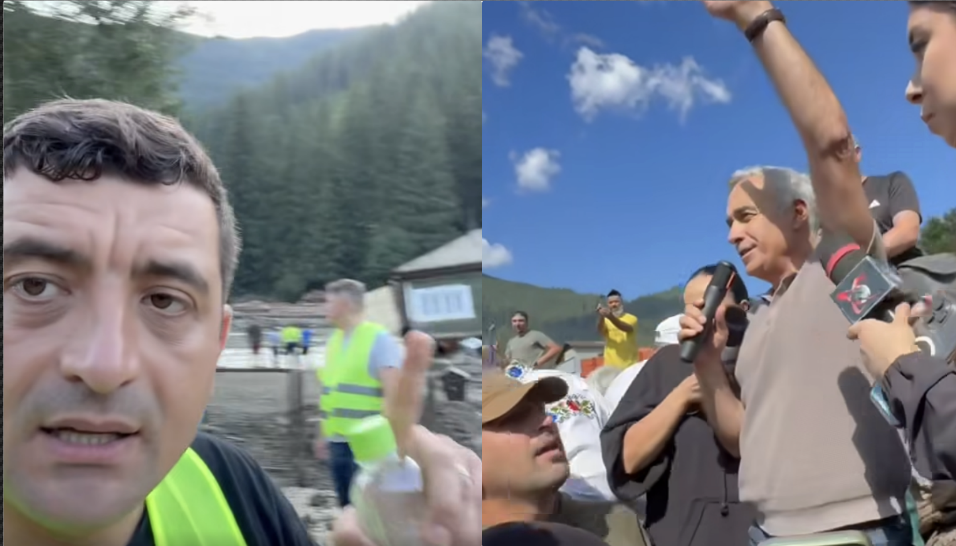 „Cursa” Simion–Georgescu prin zonele inundate: au mers separat la Broșteni, fiecare cu oamenii lui. Georgescu, flancat de bodyguarzi