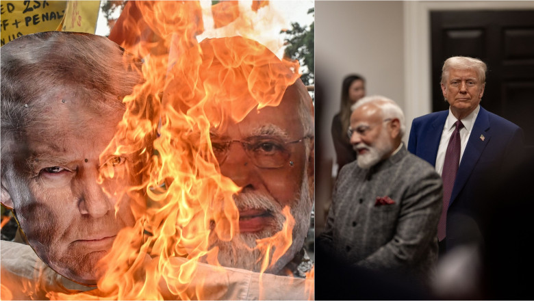 Figurile lui Donald Trump și Narendra Modi incendiate la un protest în India / întâlnire între Donald Trump și Narendra Modi la Casa Albă