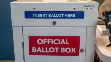 New York, United States. 05th Nov, 2024. NEW YORK, NEW YORK - NOVEMBER 05: Mail in ballot drop box seen on National Election Day for the U.S. Presidential election at P.S./I.S. 78Q on November 05, 2024 in the Long Island City neighborhood of Queens boroug