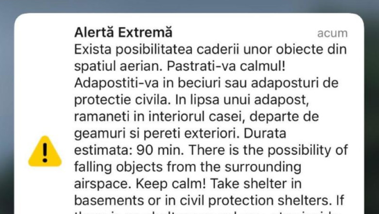 Mesaj RO-Alert în nordul judeţului Tulcea: există posibilitatea căderii unor obiecte din spaţiul aerian