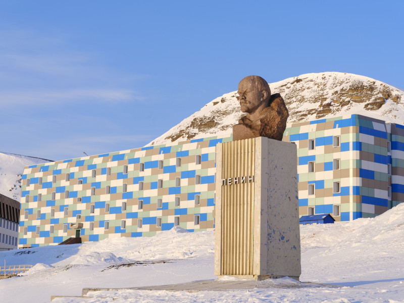 Bust of Lenin. Russian coal mining town Barentsburg at fjord Groenfjorden, Svalbard. The coal mine is still in operation. Arctic Region, Europe, Scandinavia, Norway, Svalbard