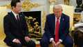 US President Donald Trump, right, and Lee Jae Myung, South Korea's president, during a meeting in the Oval Office of the White House in Washington, DC, US, on Monday, Aug. 25, 2025. Trump blasted South Korea for political instability, foreshadowing a pote