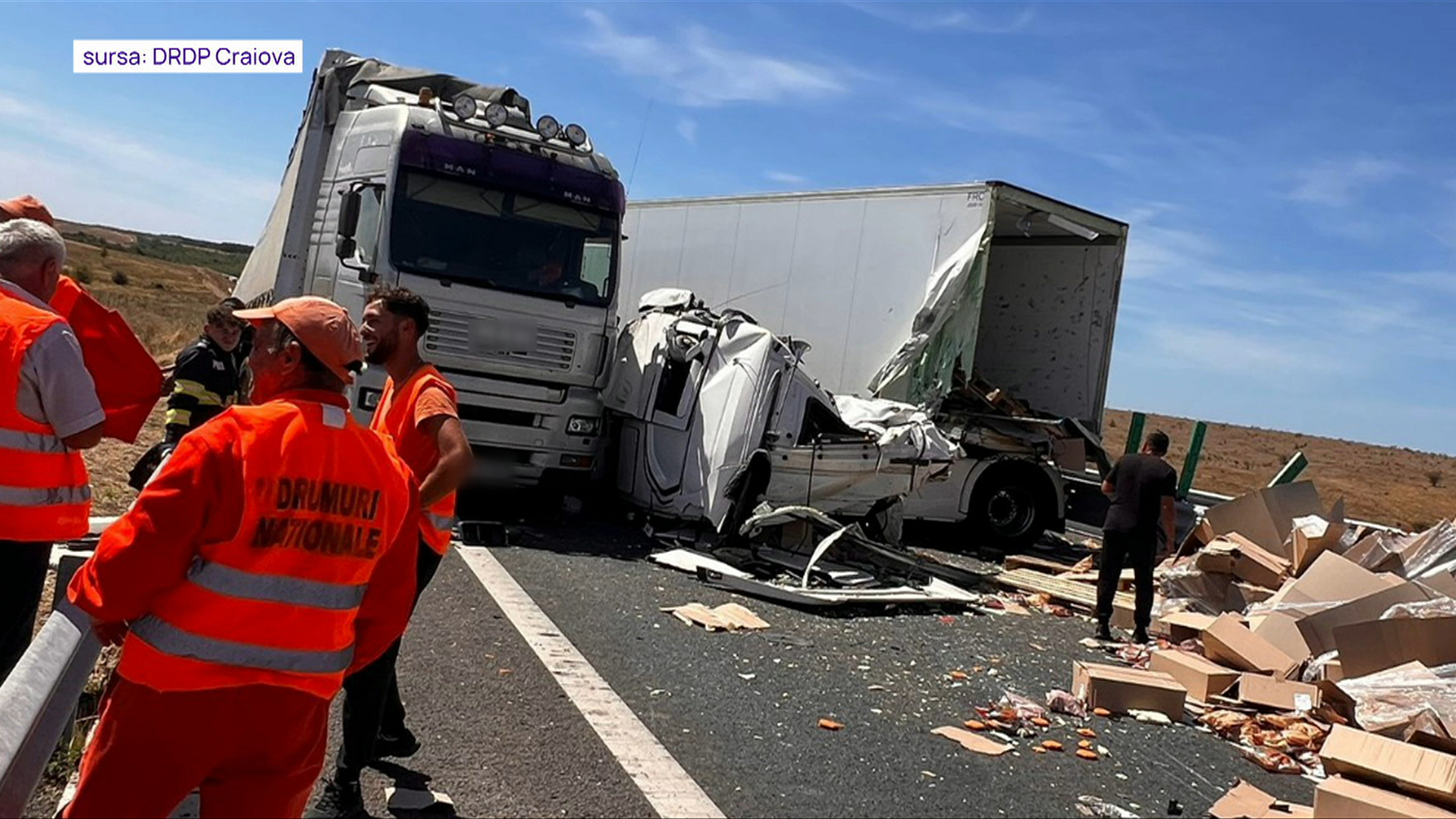 Accident grav pe Drumul Expres Craiova-Pitești: două TIR-uri s-au ciocnit violent. Traficul este complet blocat