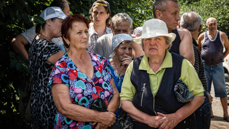 Humanitarian Aid Distribution in Slovyans, Ukraine - 18 Jul 2022