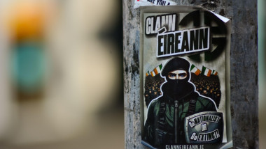 Belfast, United Kingdom 10/03/2025 Stickers from the Irish far-right clann eireann in south belfast on botanic avenue and dublin road. Concerns have been raised ahead of a planned anti-immigration protest on Sunday 23 March, previous protests in august 20