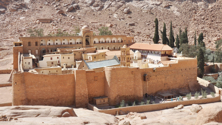 Mountain cloister landscape. Saint Catherine's Monastery in Sinai Peninsula, Egypt.