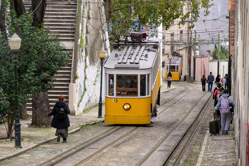 Portugal, Lisbon, Bairro Alto district, Elevador da Gloria, funicular