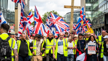 'Unite the Kingdom' march led by Tommy Robinson gathers hundreds of thousands protestors in central London, England, UK, 13th September 2025