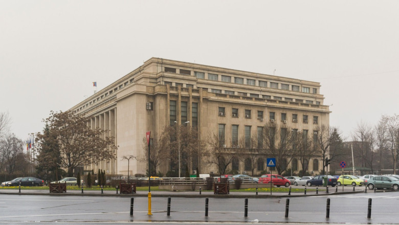 Victoria Palace, the headquarters of the Prime Minister of Romania and his cabinet, during winter Bucharest, Romania