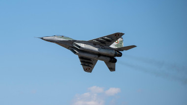 A Bulgarian air force MiG-29 flies through the sky at 3rd Air Base, Bulgaria, Sept. 12, 2024. Bulgaria is on track to enable 3rd Air Base to host thei