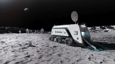 ilustrație cu un excavator lunar pe Lună