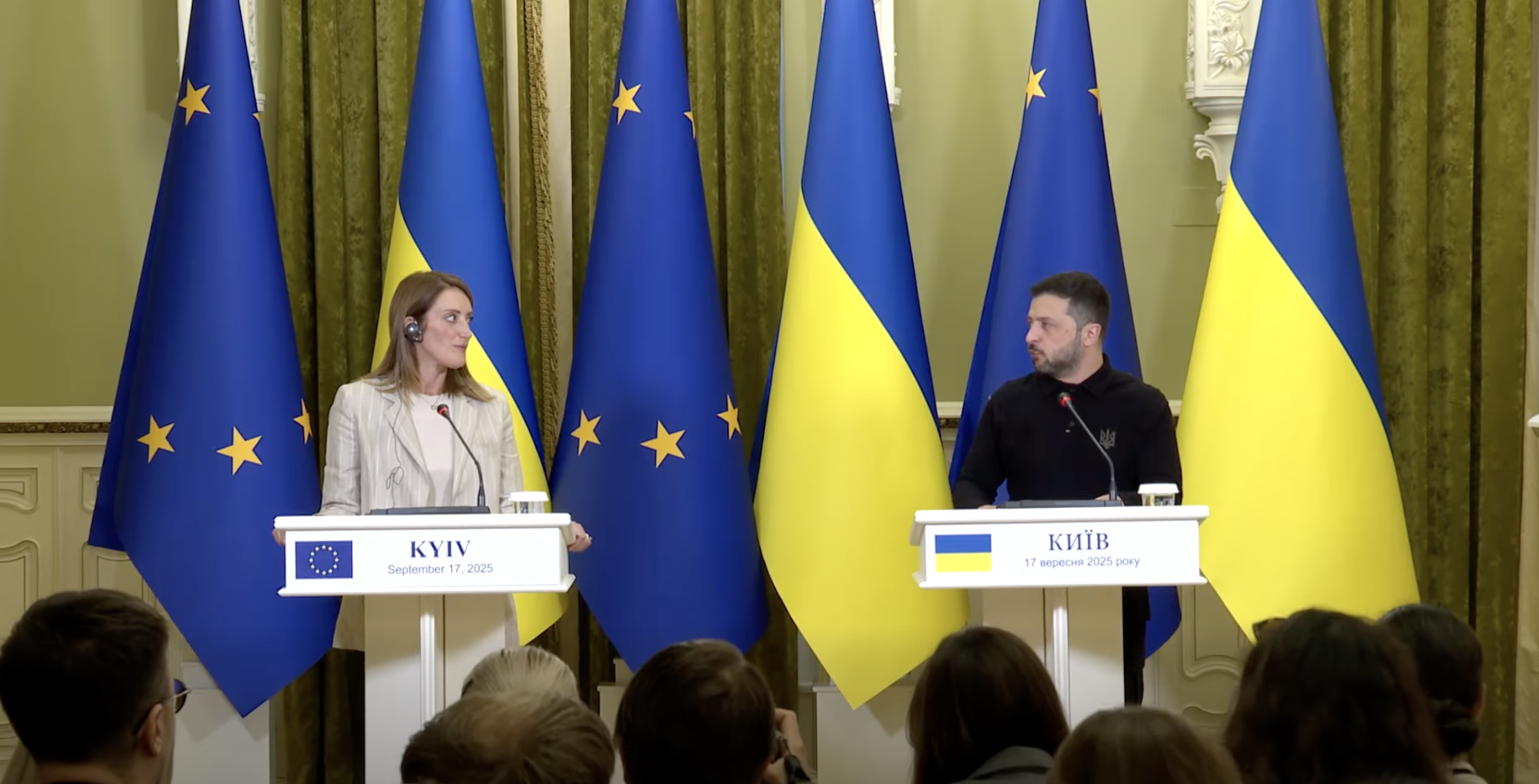 Aderarea la UE este o formă de garanție de securitate, i-a spus președinta Parlamentului European lui Zelenski, la Kiev